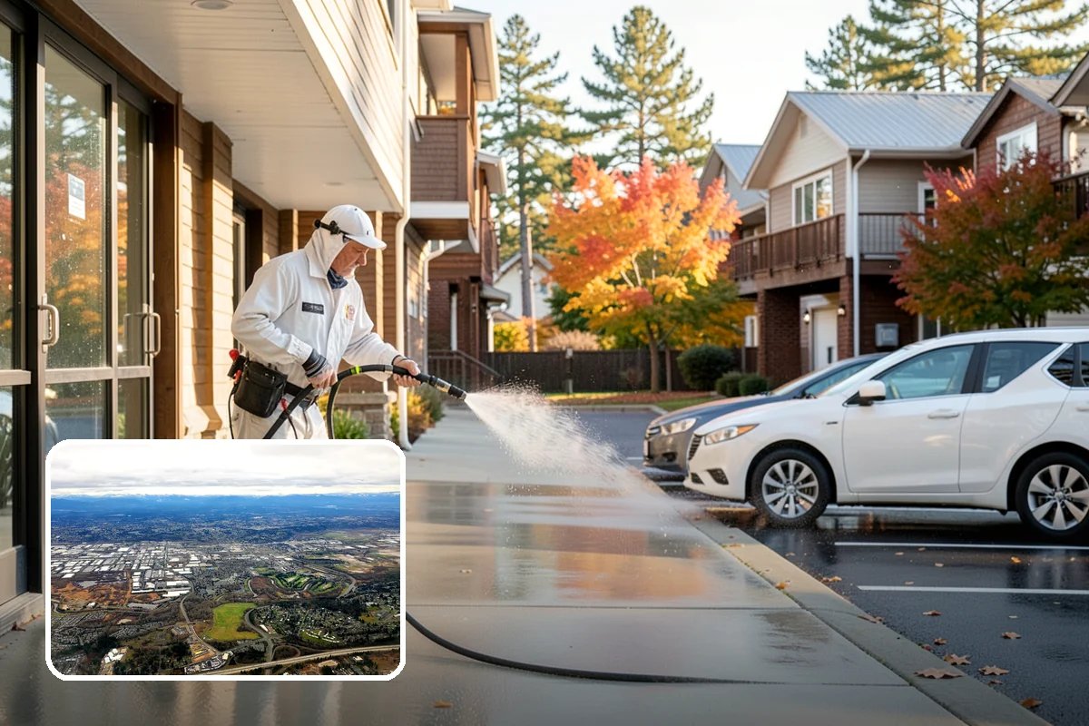 Driveway Brightening in Kent, King County, WA - Evens out blotchy, weather-dulled concrete