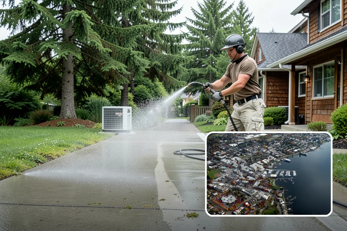 Driveway Brightening in Kirkland, King County, WA - Evens out blotchy, weather-dulled concrete