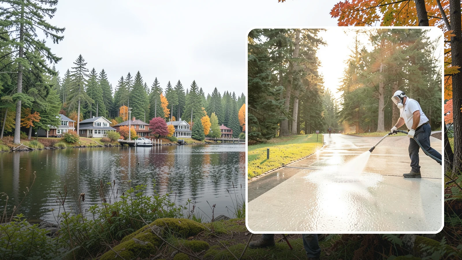 Driveway Brightening in La Conner, Skagit County, WA - A brightening treatment that restores a faded, weather-dulled driveway to a clean, uniform tone.