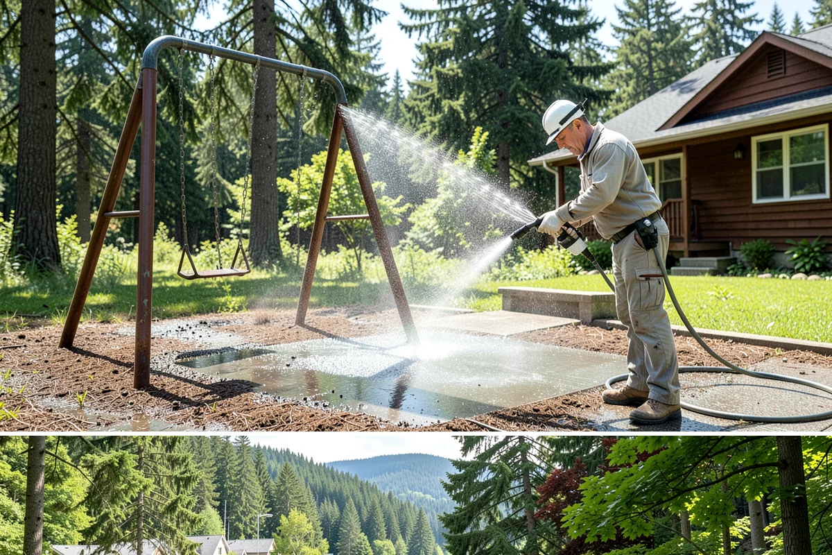 Driveway Brightening in Lake Forest Park, King County, WA - Dry summer conditions let brightening treatments perform and the surface dry evenly.