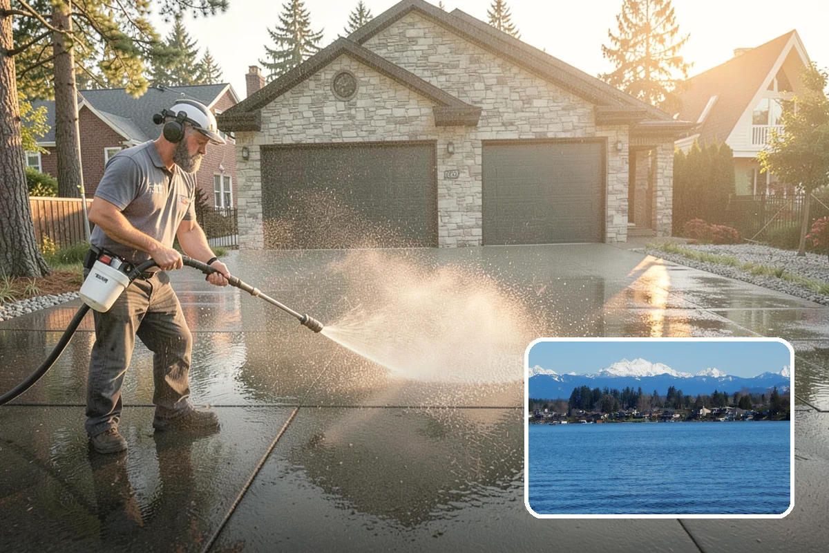 Driveway Brightening in Lake Stevens, Snohomish County, WA - Evens out blotchy, weather-dulled concrete