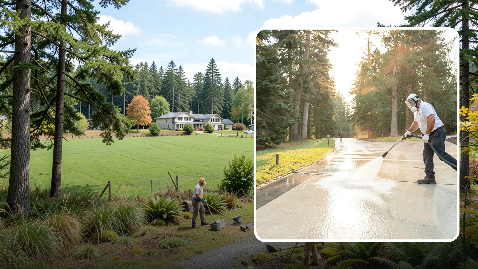 Driveway Brightening in Lyman, Skagit County, WA - A brightening treatment that restores a faded, weather-dulled driveway to a clean, uniform tone.