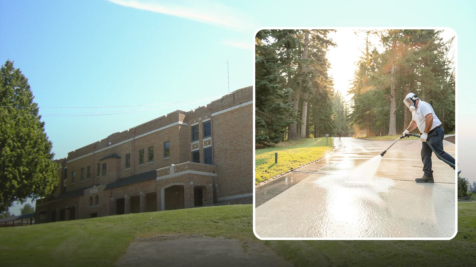 Driveway Brightening in Maple Valley, King County, WA - A brightening treatment that restores a faded, weather-dulled driveway to a clean, uniform tone.