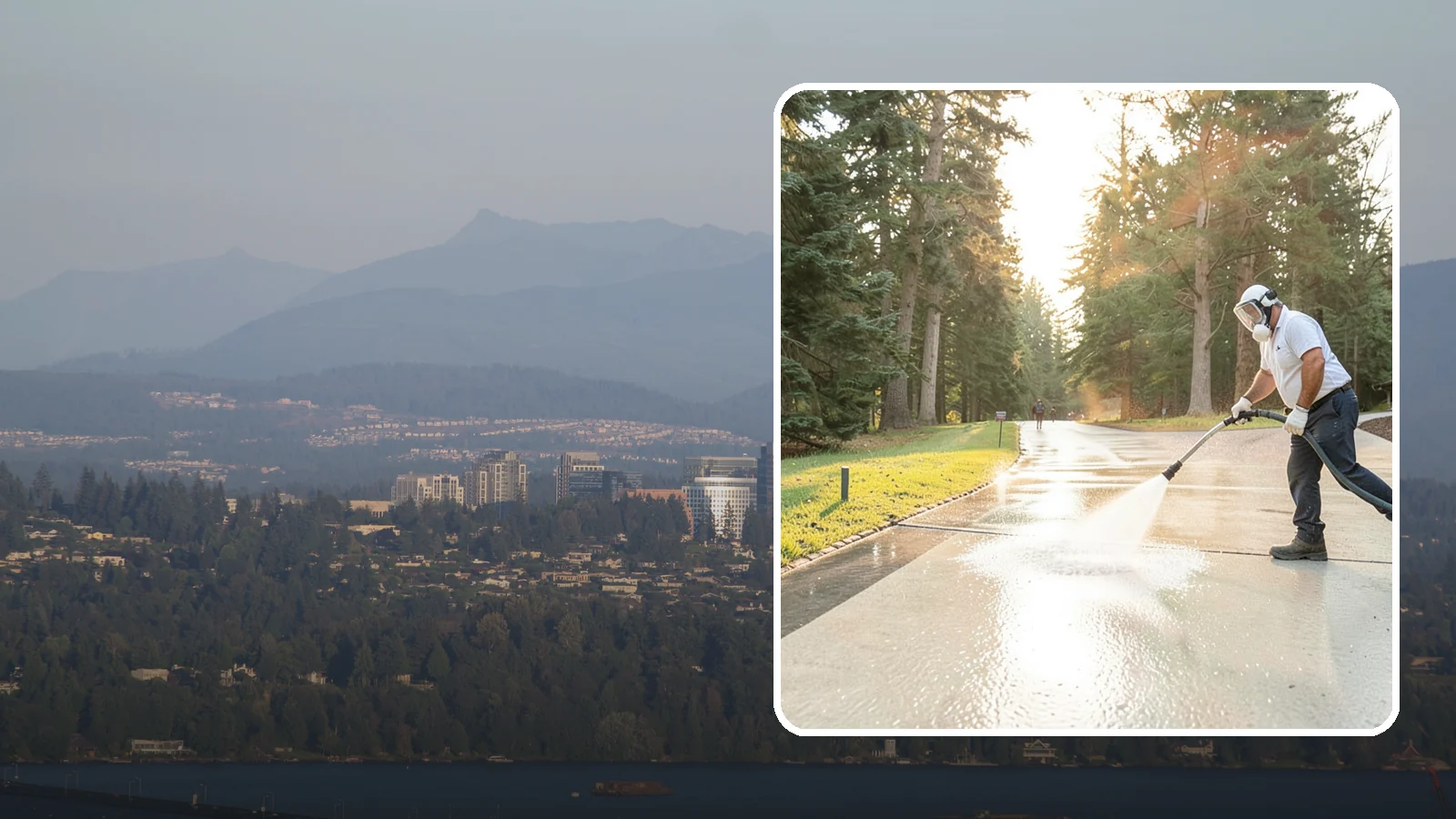 Driveway Brightening in Medina, King County, WA - A brightening treatment that restores a faded, weather-dulled driveway to a clean, uniform tone.