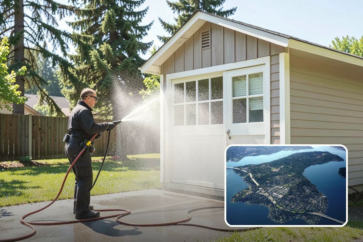 Driveway Brightening in Mercer Island, King County, WA - Evens out blotchy, weather-dulled concrete