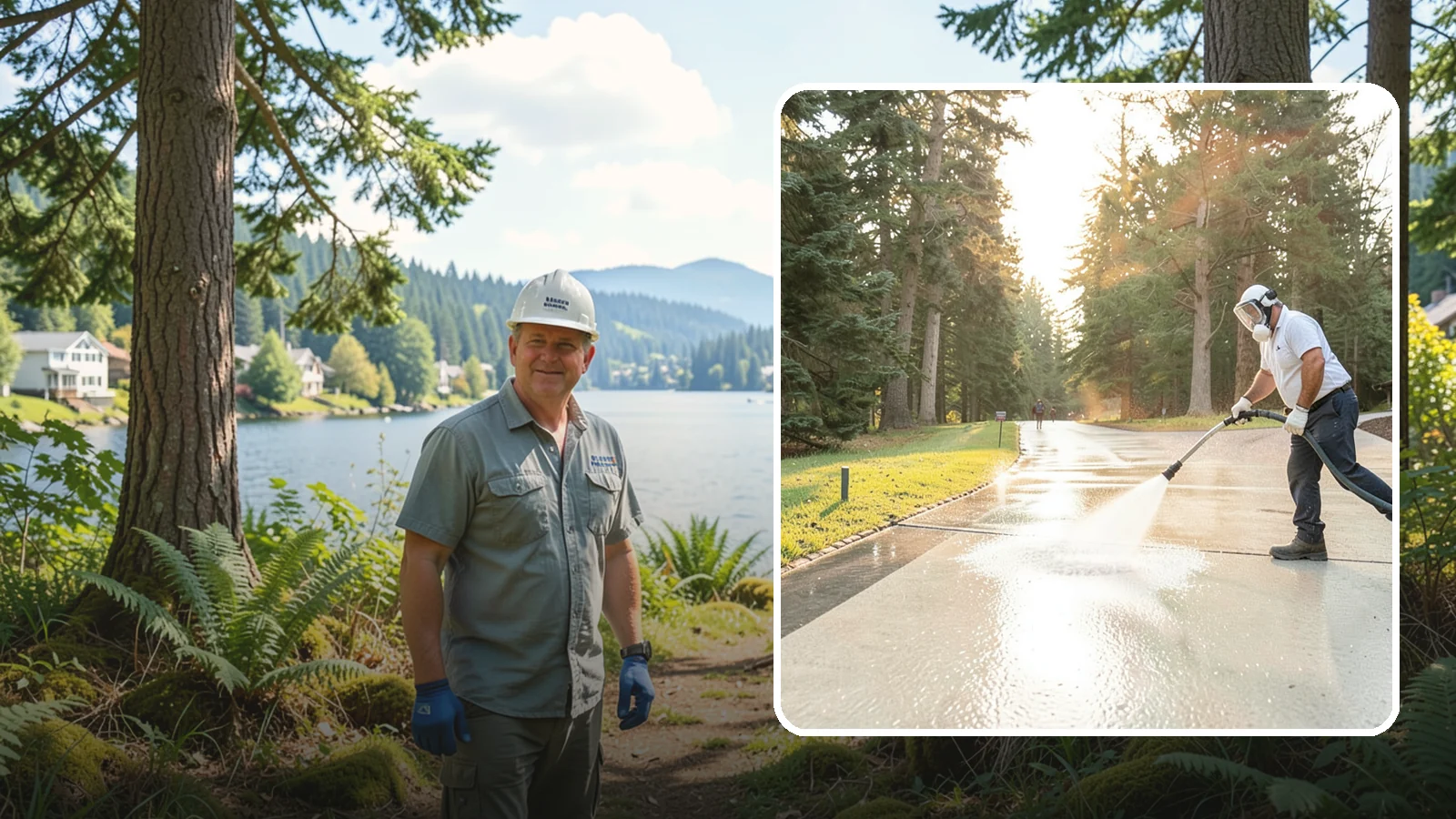 Driveway Brightening in Milton, King County, WA - A brightening treatment that restores a faded, weather-dulled driveway to a clean, uniform tone.