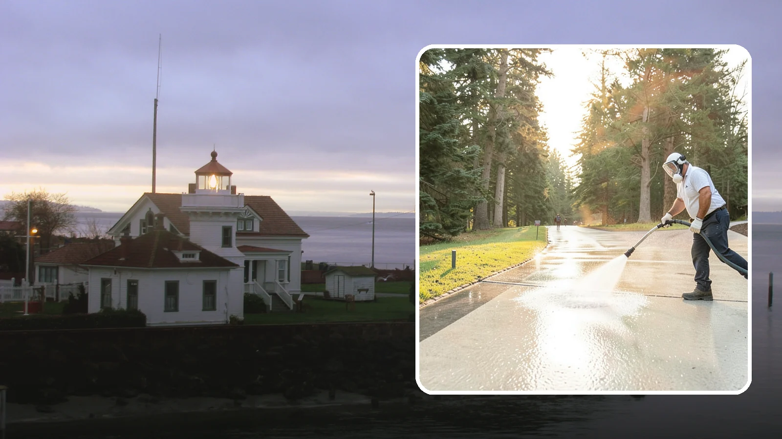 Driveway Brightening in Mukilteo, Snohomish County, WA - A brightening treatment that restores a faded, weather-dulled driveway to a clean, uniform tone.