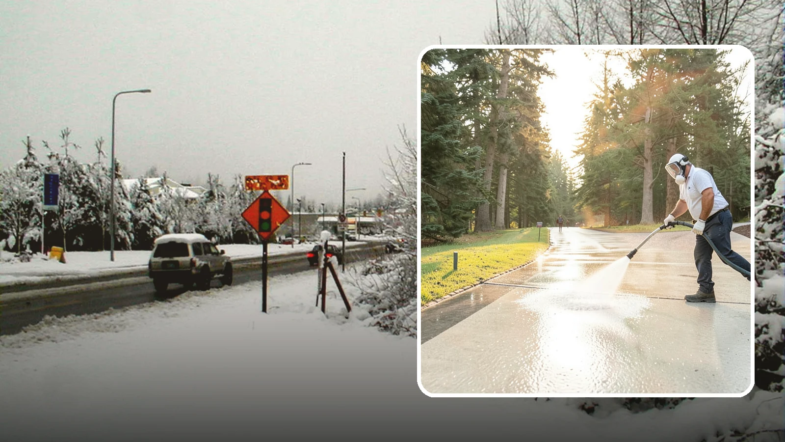 Driveway Brightening in Newcastle, King County, WA - A brightening treatment that restores a faded, weather-dulled driveway to a clean, uniform tone.