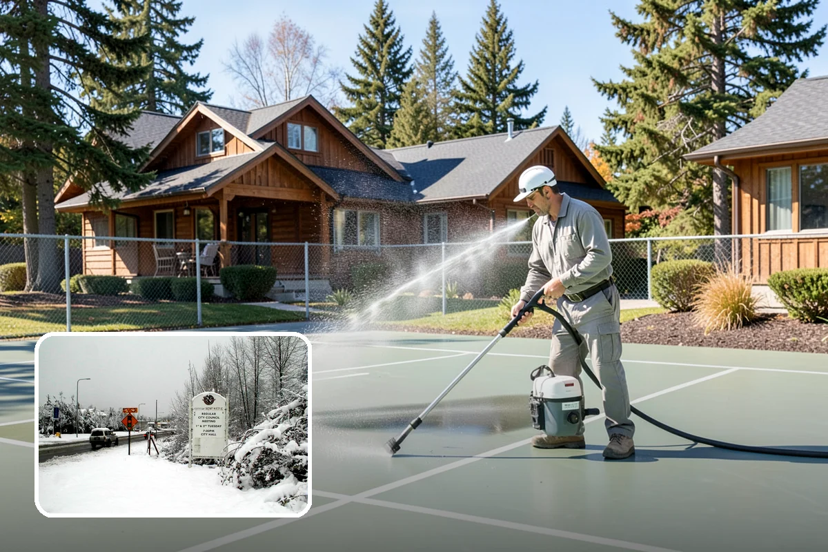 Driveway Brightening in Newcastle, King County, WA - Evens out blotchy, weather-dulled concrete