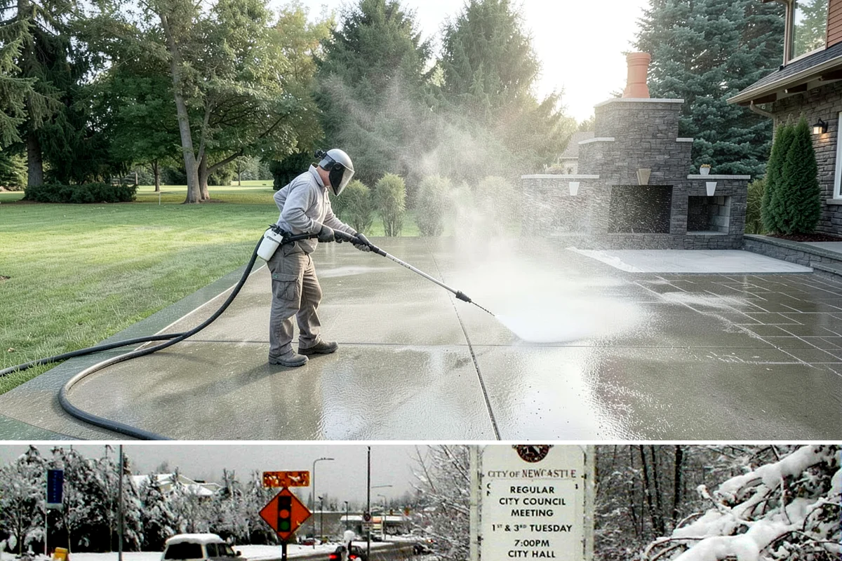 Driveway Brightening in Newcastle, King County, WA - Dry summer conditions let brightening treatments perform and the surface dry evenly.