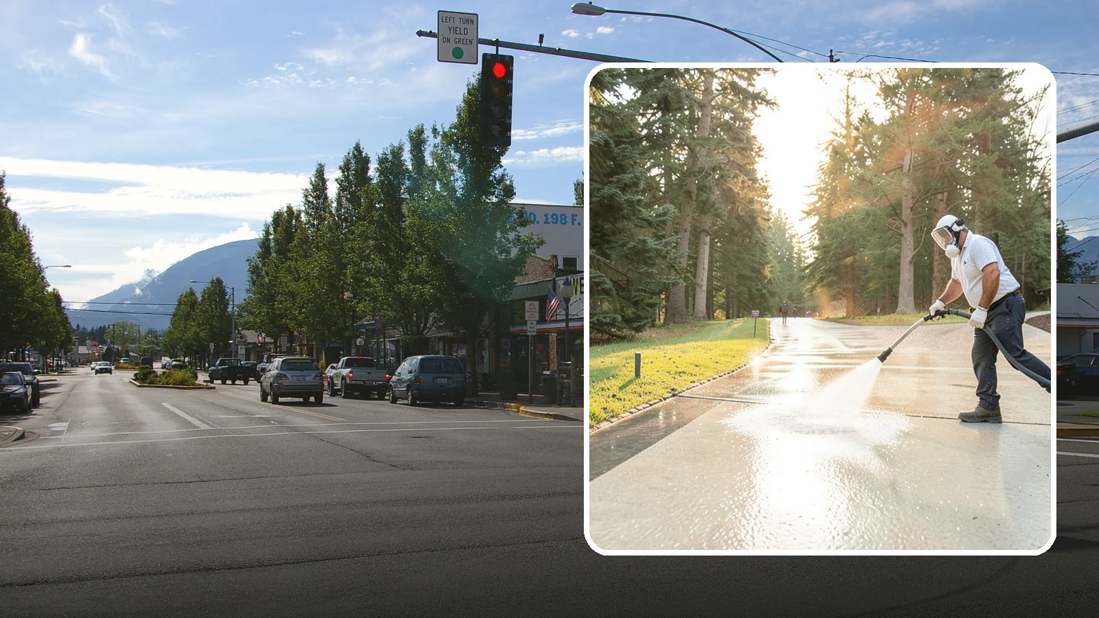 Driveway Brightening in North Bend, King County, WA - A brightening treatment that restores a faded, weather-dulled driveway to a clean, uniform tone.