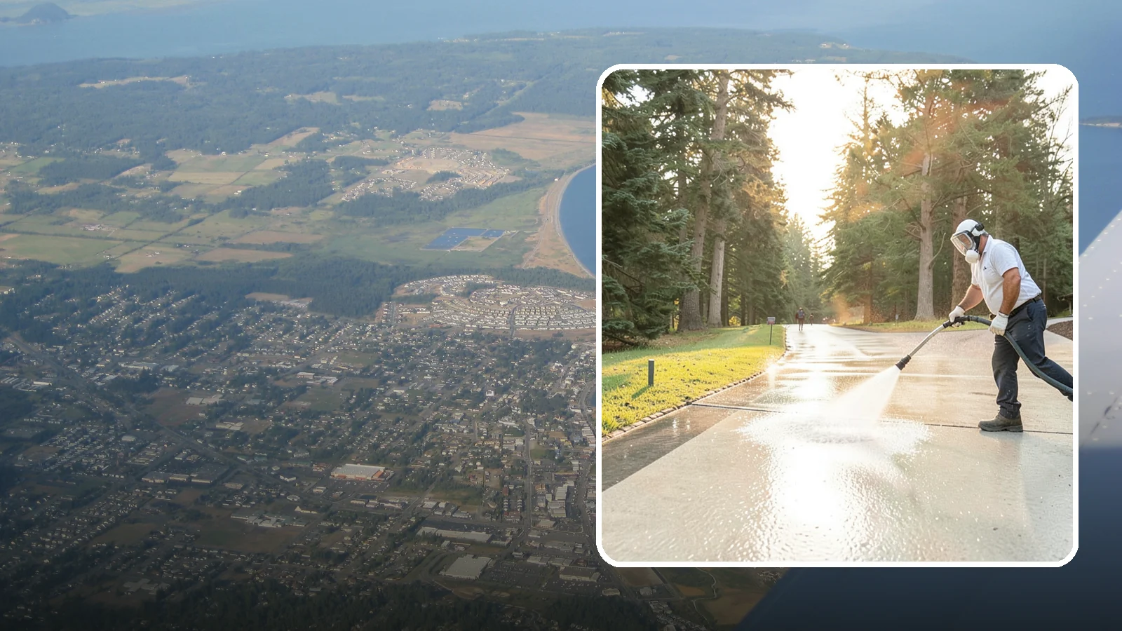 Driveway Brightening in Oak Harbor, Island County, WA - A brightening treatment that restores a faded, weather-dulled driveway to a clean, uniform tone.