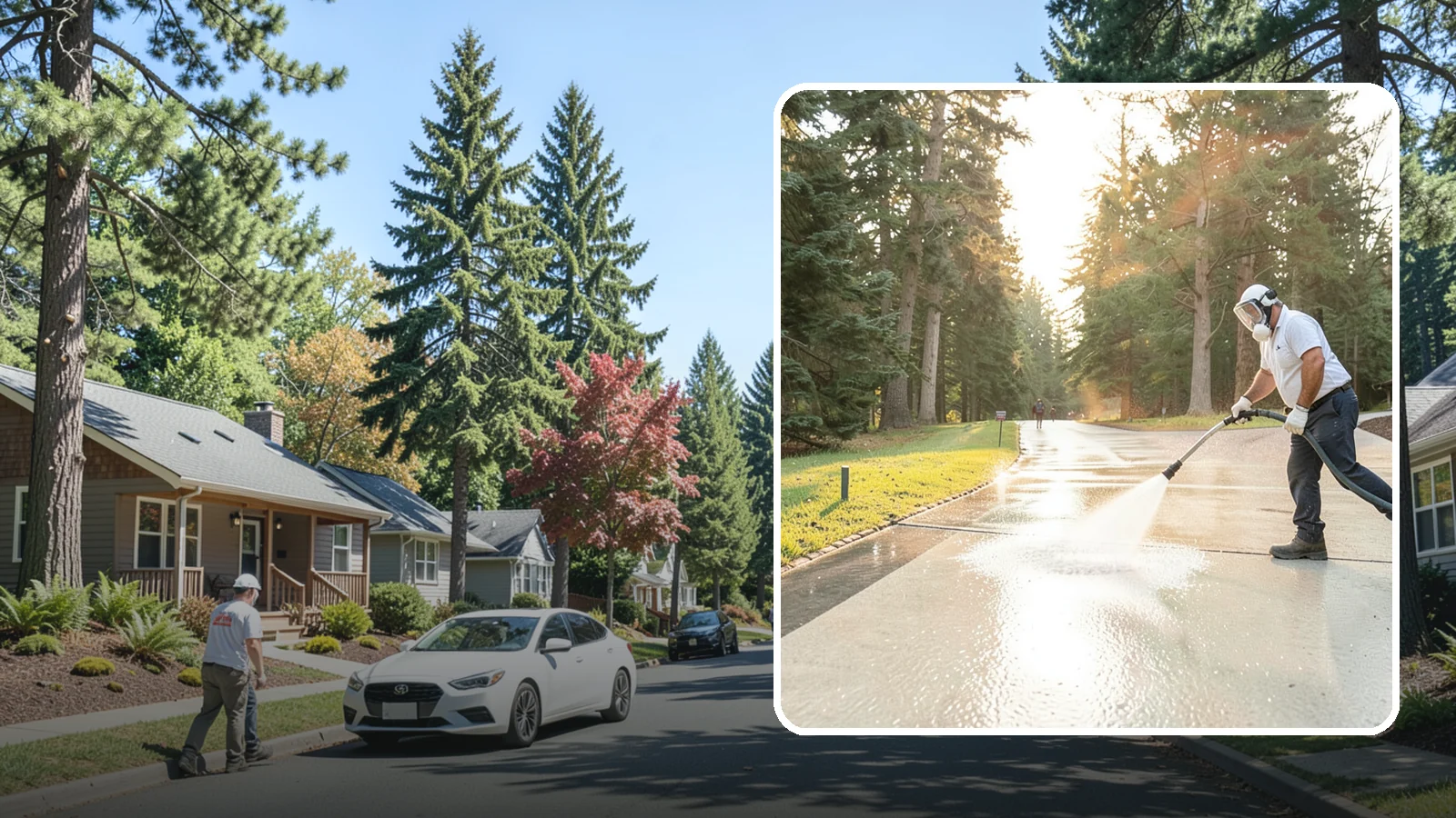 Driveway Brightening in Orting, Pierce County, WA - A brightening treatment that restores a faded, weather-dulled driveway to a clean, uniform tone.