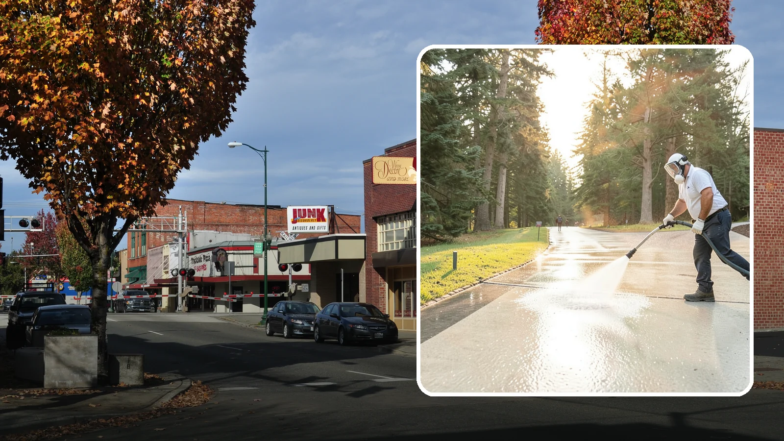 Driveway Brightening in Puyallup, Pierce County, WA - A brightening treatment that restores a faded, weather-dulled driveway to a clean, uniform tone.
