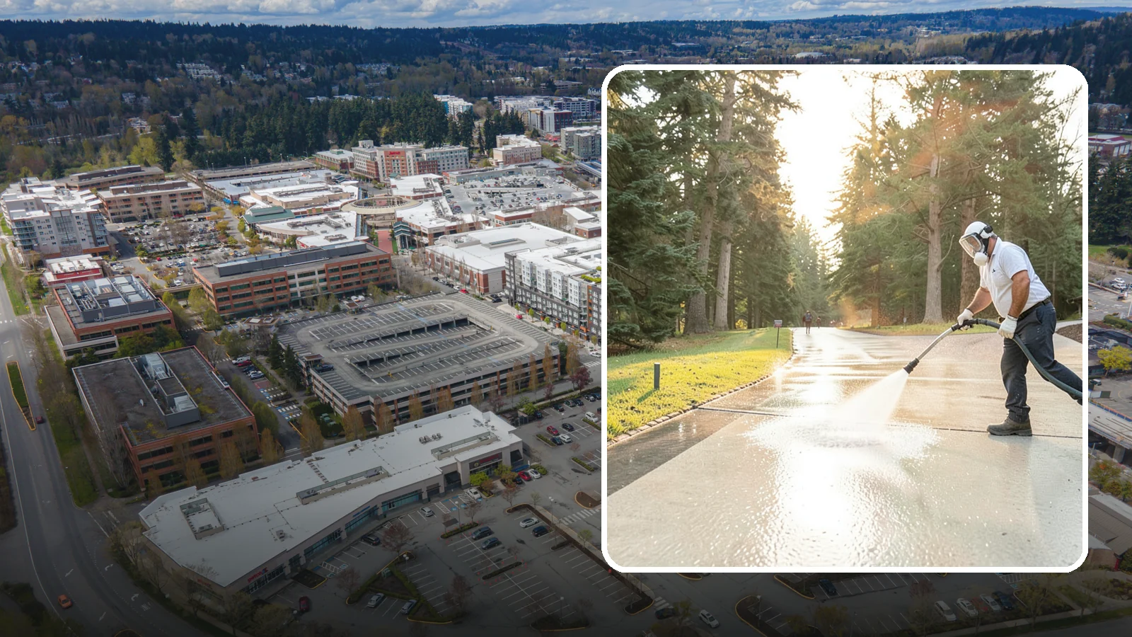 Driveway Brightening in Redmond, King County, WA - A brightening treatment that restores a faded, weather-dulled driveway to a clean, uniform tone.