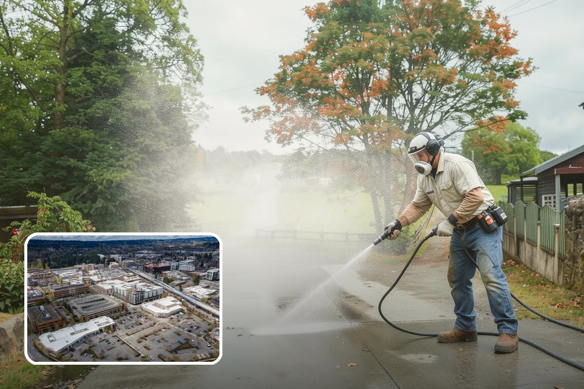 Driveway Brightening in Redmond, King County, WA - Evens out blotchy, weather-dulled concrete