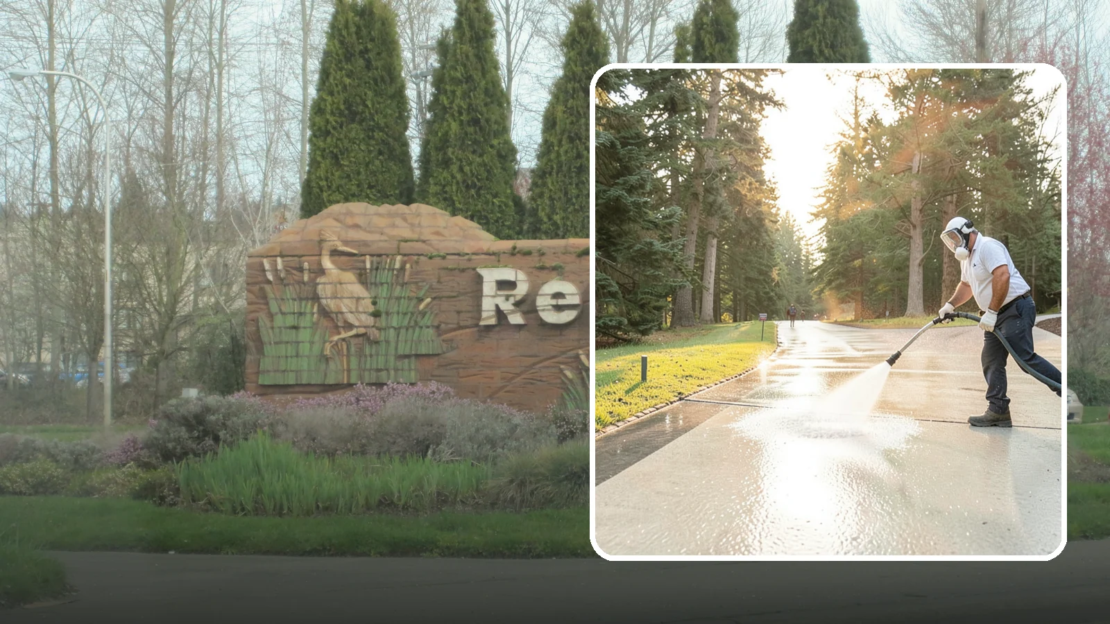 Driveway Brightening in Renton, King County, WA - A brightening treatment that restores a faded, weather-dulled driveway to a clean, uniform tone.