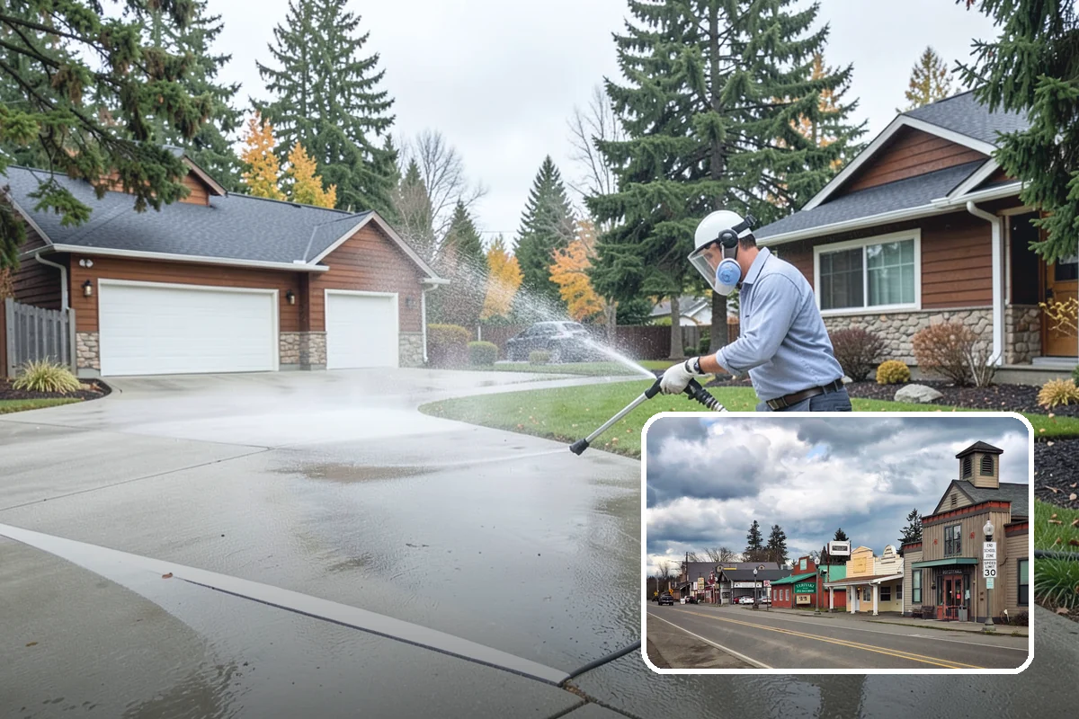 Driveway Brightening in Roy, Pierce County, WA - Evens out blotchy, weather-dulled concrete