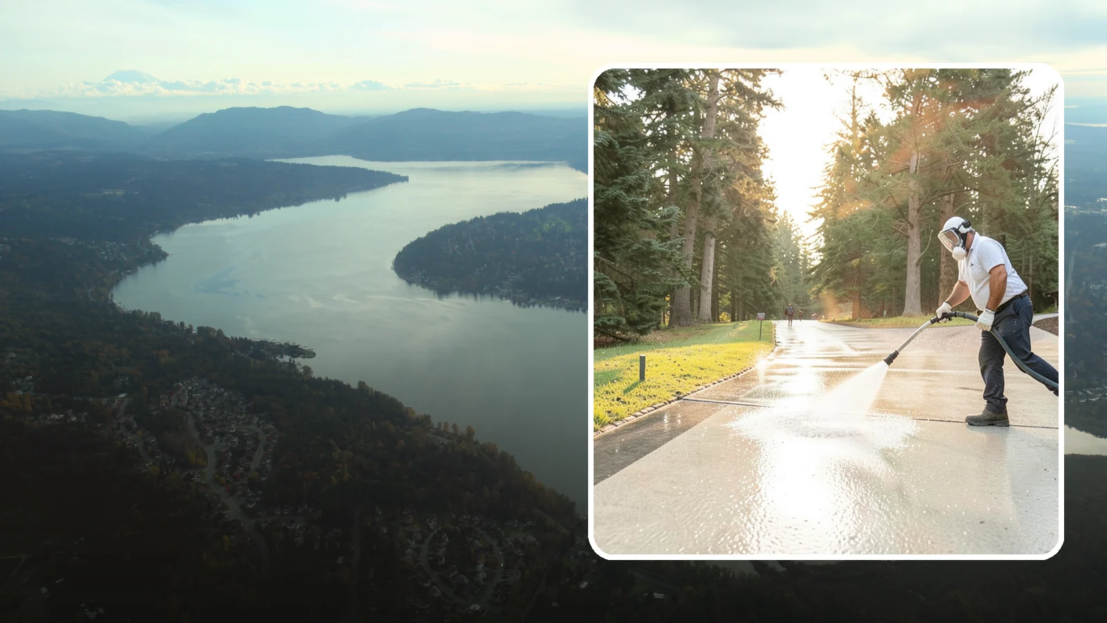 Driveway Brightening in Sammamish, King County, WA - A brightening treatment that restores a faded, weather-dulled driveway to a clean, uniform tone.