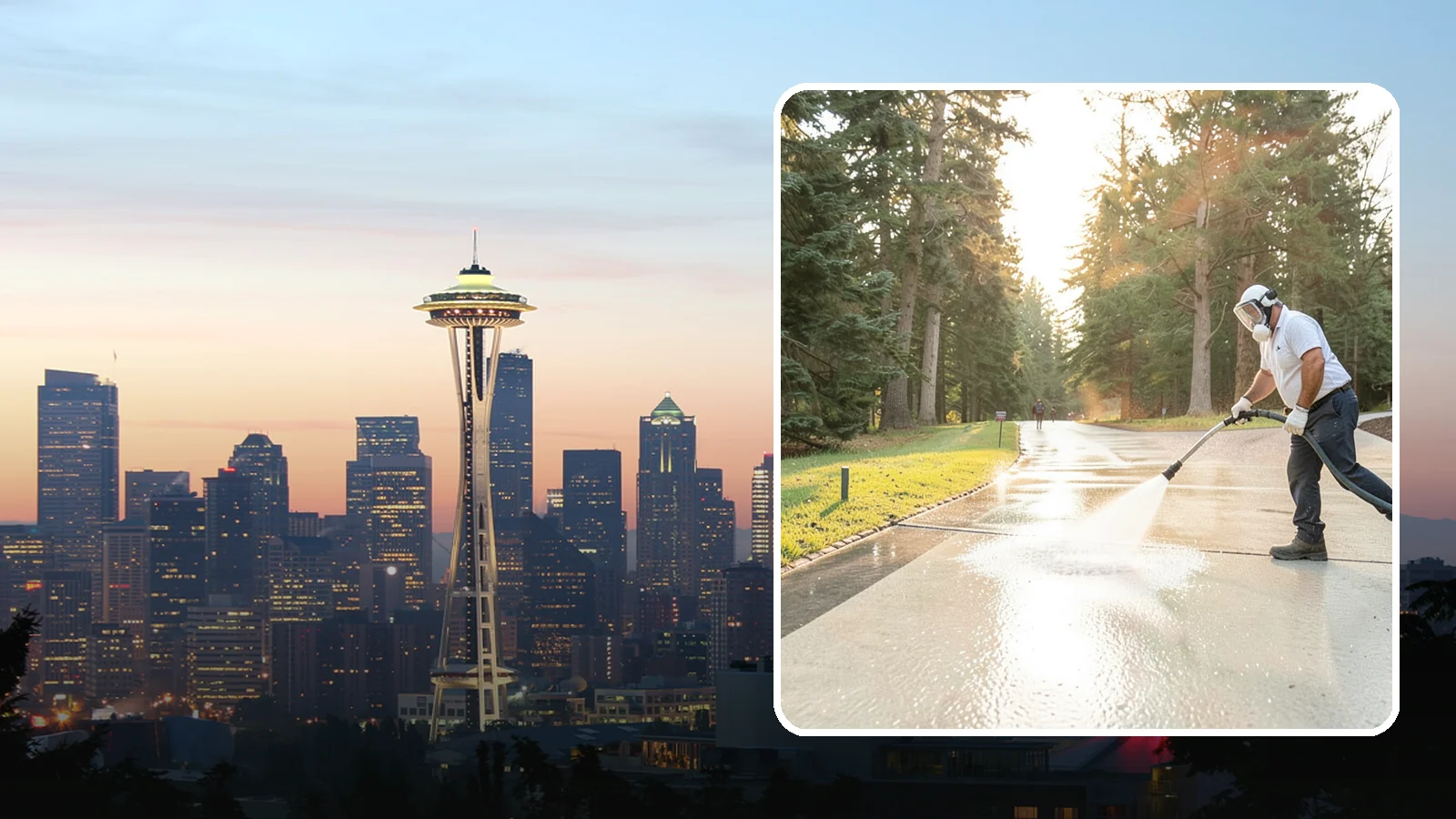 Driveway Brightening in Seattle, King County, WA - A brightening treatment that restores a faded, weather-dulled driveway to a clean, uniform tone.