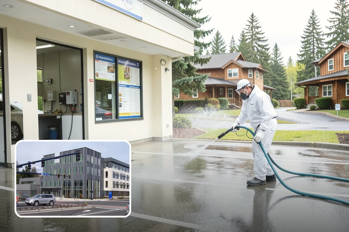 Driveway Brightening in Shoreline, King County, WA - Evens out blotchy, weather-dulled concrete