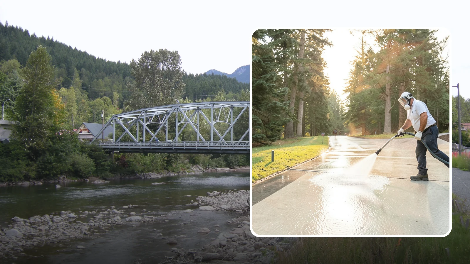 Driveway Brightening in Skykomish, King County, WA - A brightening treatment that restores a faded, weather-dulled driveway to a clean, uniform tone.