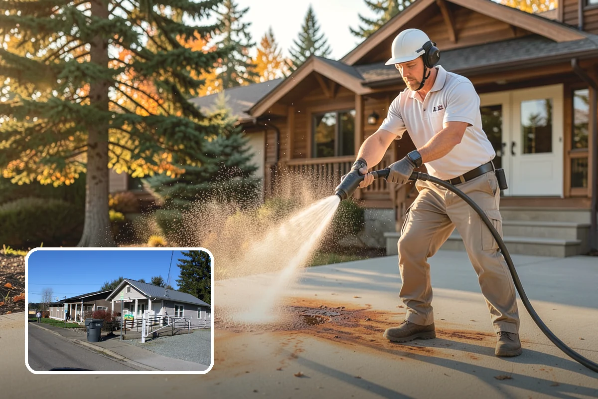 Driveway Brightening in South Prairie, Pierce County, WA - Evens out blotchy, weather-dulled concrete