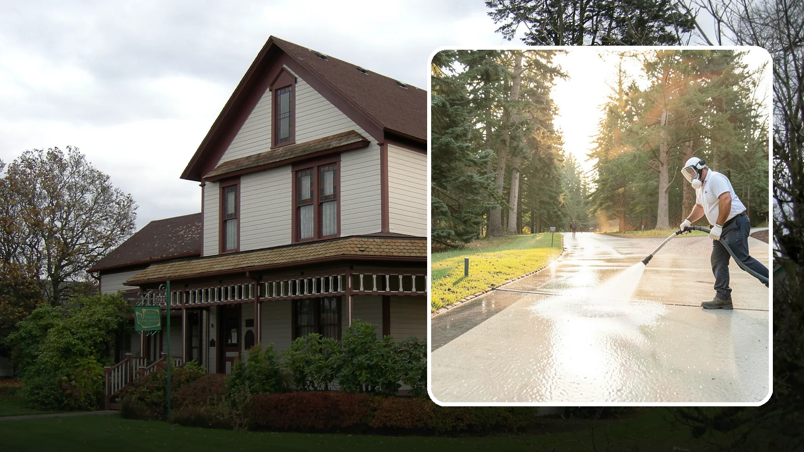 Driveway Brightening in Sumner, Pierce County, WA - A brightening treatment that restores a faded, weather-dulled driveway to a clean, uniform tone.