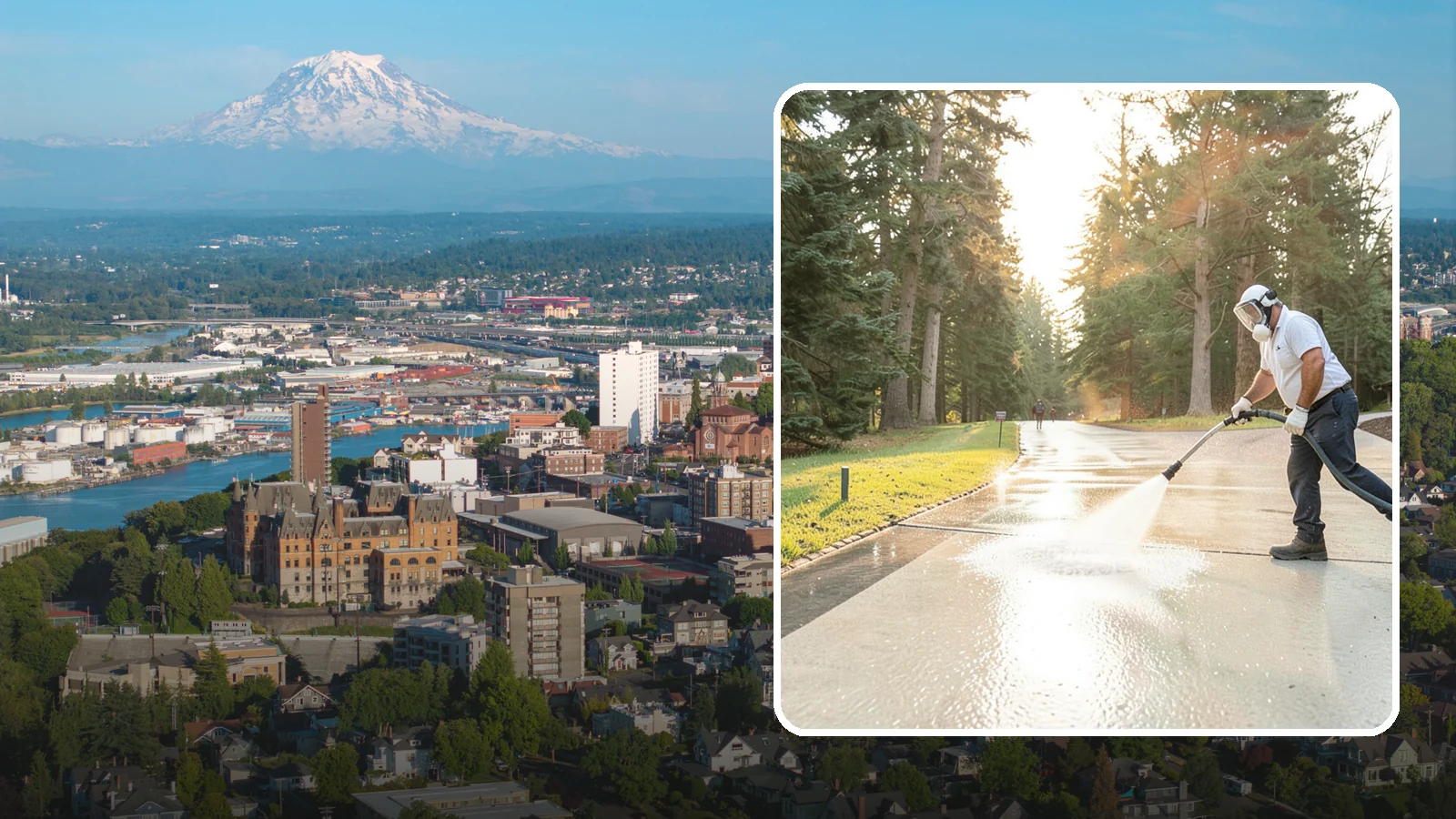 Driveway Brightening in Tacoma, Pierce County, WA - A brightening treatment that restores a faded, weather-dulled driveway to a clean, uniform tone.