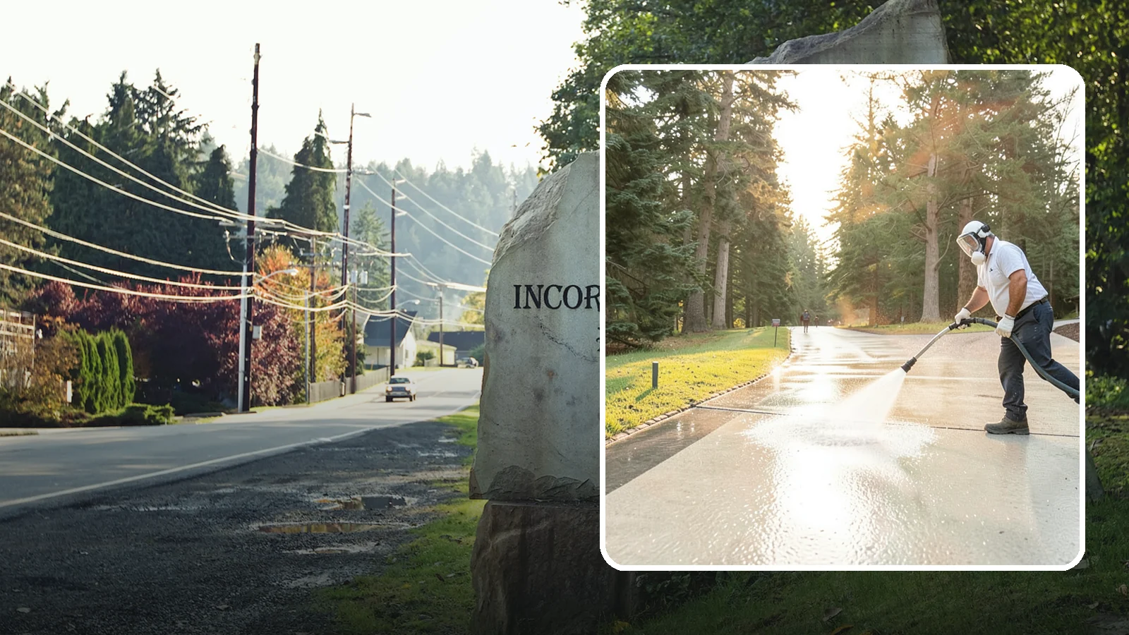 Driveway Brightening in Wilkeson, Pierce County, WA - A brightening treatment that restores a faded, weather-dulled driveway to a clean, uniform tone.