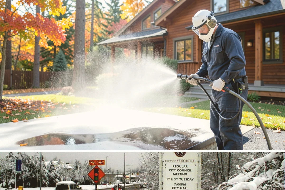 Driveway Gum Removal in Newcastle, King County, WA - Any dry day works, though warmer conditions soften gum and speed removal.