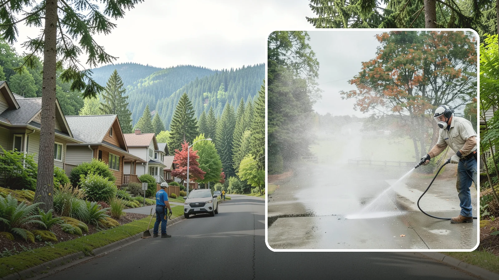 Driveway Oil Stain Removal in Darrington, Snohomish County, WA - Targeted removal of motor oil stains that soak into and darken Washington driveway concrete.