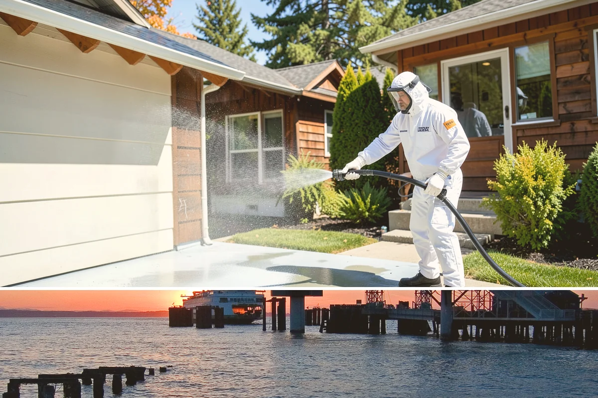 Driveway Oil Stain Removal in Edmonds, Snohomish County, WA - Warmer summer temperatures help degreasers work faster and lift oil more effectively.