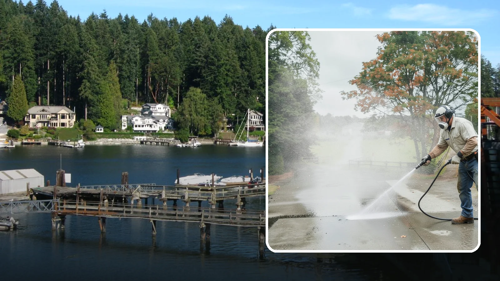 Driveway Oil Stain Removal in Gig Harbor, Pierce County, WA - Targeted removal of motor oil stains that soak into and darken Washington driveway concrete.