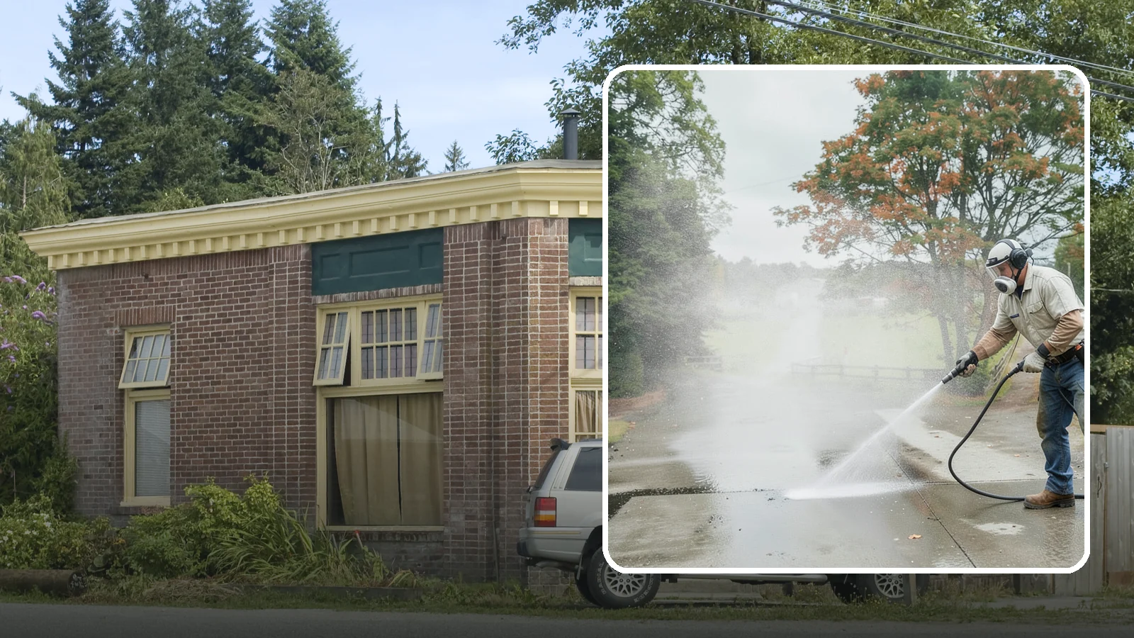 Driveway Oil Stain Removal in Hamilton, Skagit County, WA - Targeted removal of motor oil stains that soak into and darken Washington driveway concrete.