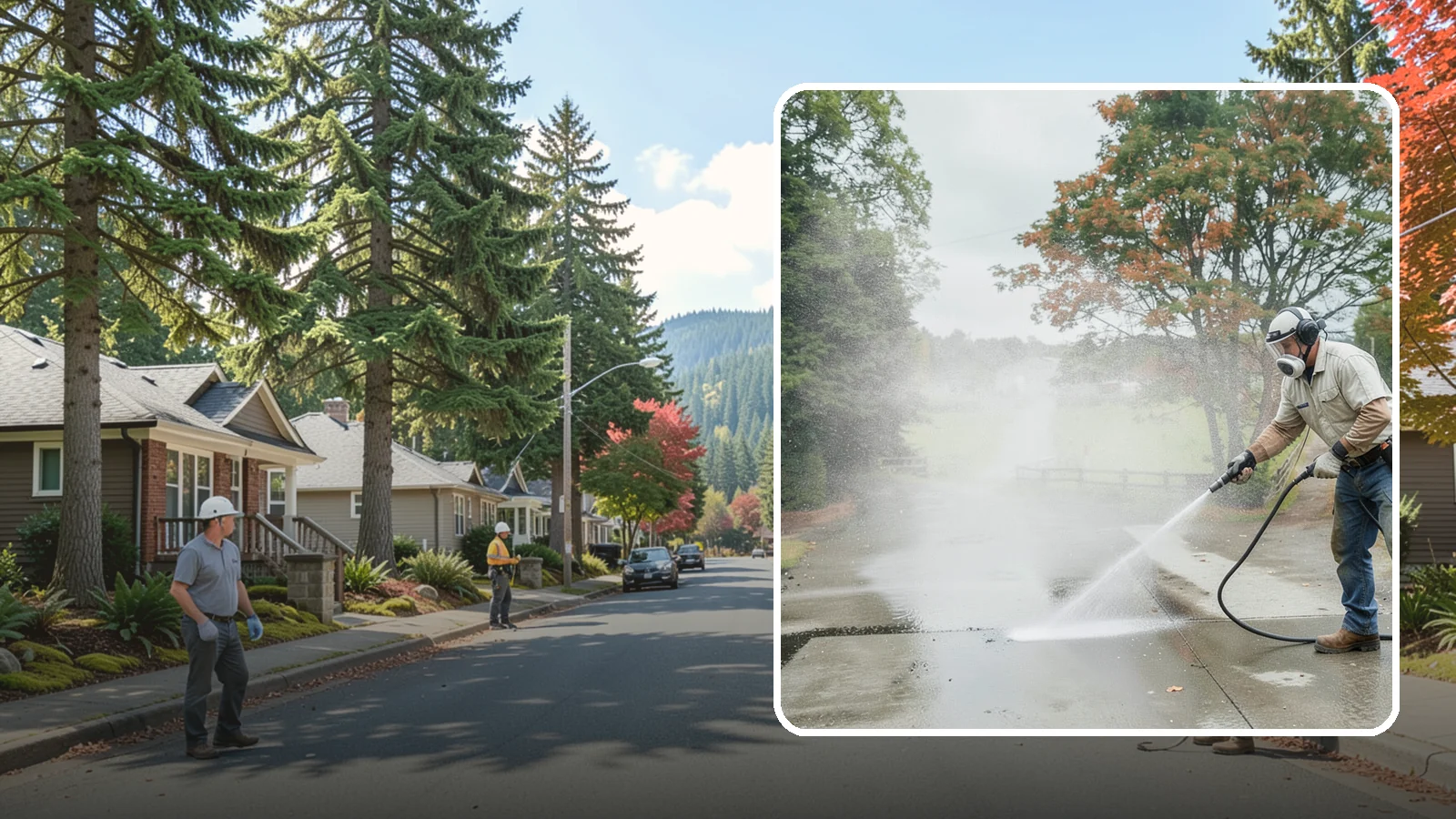 Driveway Oil Stain Removal in Hunts Point, King County, WA - Targeted removal of motor oil stains that soak into and darken Washington driveway concrete.
