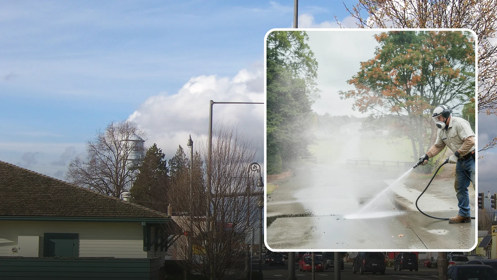 Driveway Oil Stain Removal in Marysville, Snohomish County, WA - Targeted removal of motor oil stains that soak into and darken Washington driveway concrete.