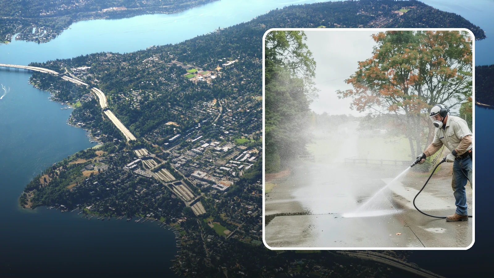 Driveway Oil Stain Removal in Mercer Island, King County, WA - Targeted removal of motor oil stains that soak into and darken Washington driveway concrete.