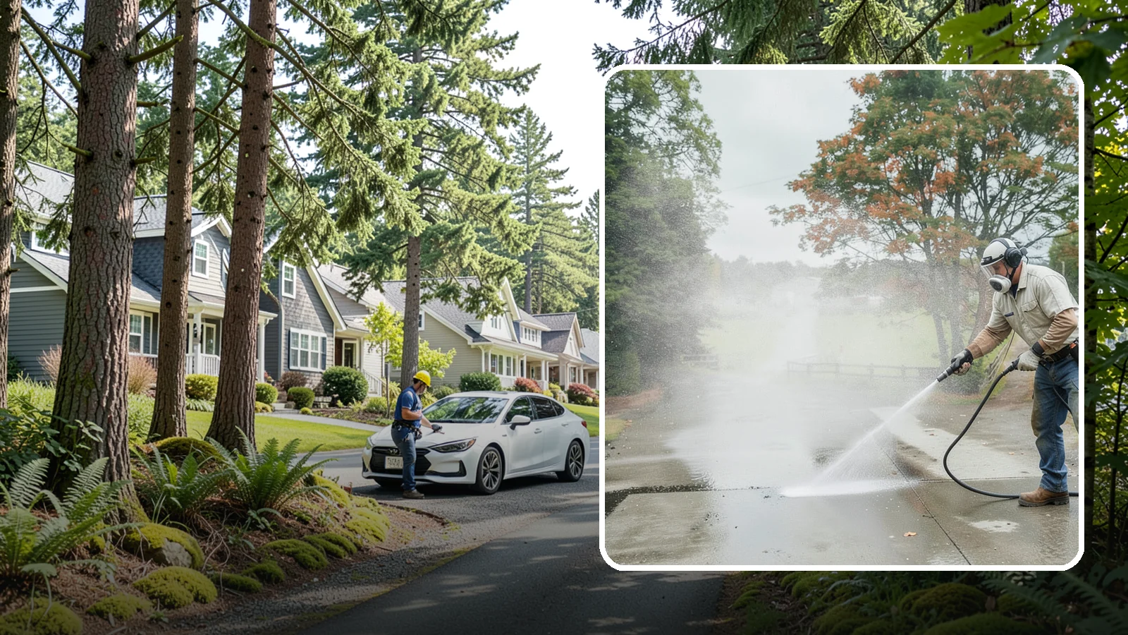 Driveway Oil Stain Removal in Normandy Park, King County, WA - Targeted removal of motor oil stains that soak into and darken Washington driveway concrete.