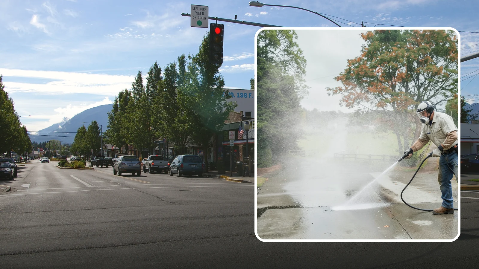 Driveway Oil Stain Removal in North Bend, King County, WA - Targeted removal of motor oil stains that soak into and darken Washington driveway concrete.