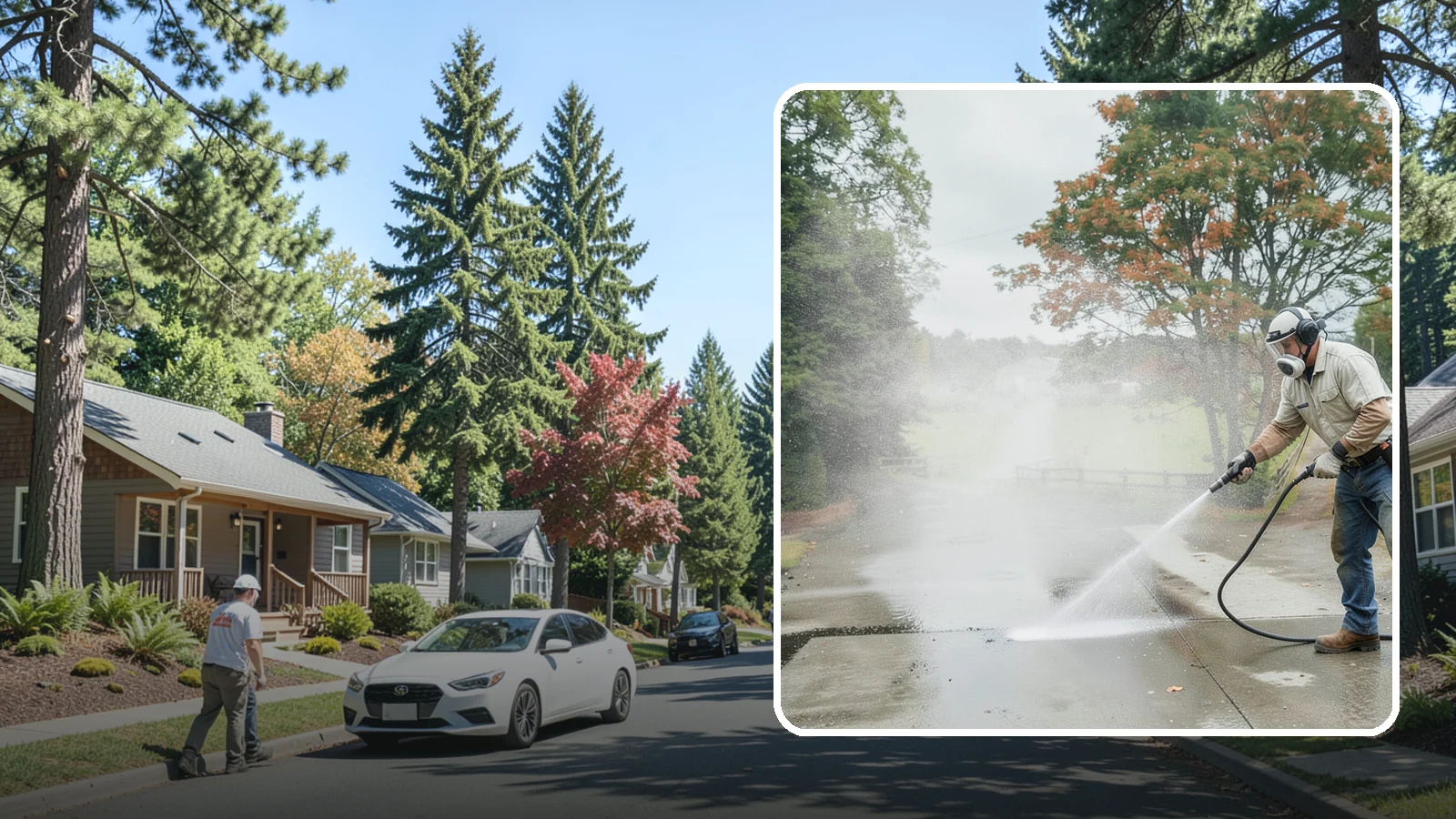 Driveway Oil Stain Removal in Orting, Pierce County, WA - Targeted removal of motor oil stains that soak into and darken Washington driveway concrete.