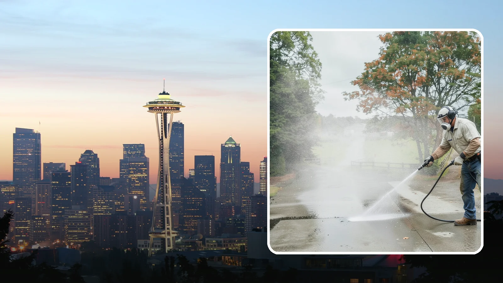Driveway Oil Stain Removal in Seattle, King County, WA - Targeted removal of motor oil stains that soak into and darken Washington driveway concrete.
