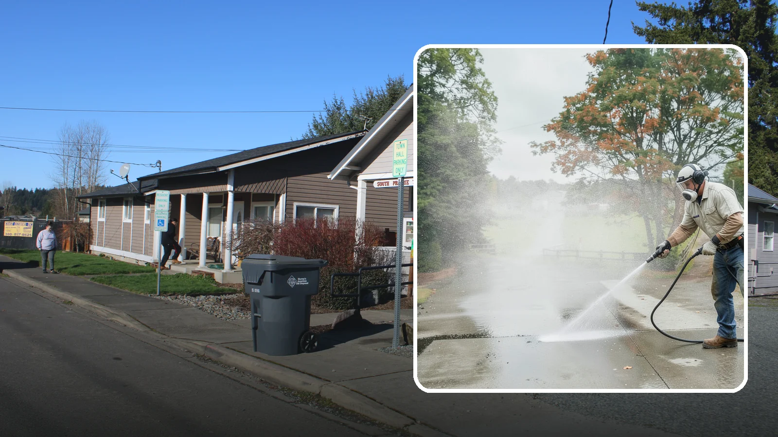 Driveway Oil Stain Removal in South Prairie, Pierce County, WA - Targeted removal of motor oil stains that soak into and darken Washington driveway concrete.