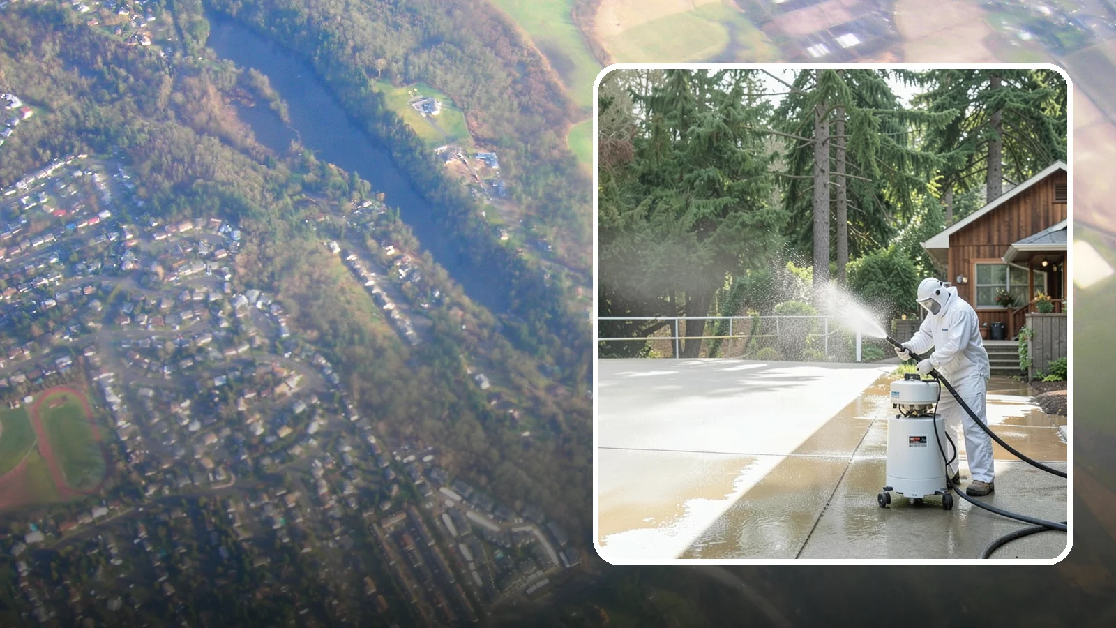 Driveway Paint Removal in Algona, King County, WA - Removal of spilled paint and coatings that mar driveway concrete from projects and drips.