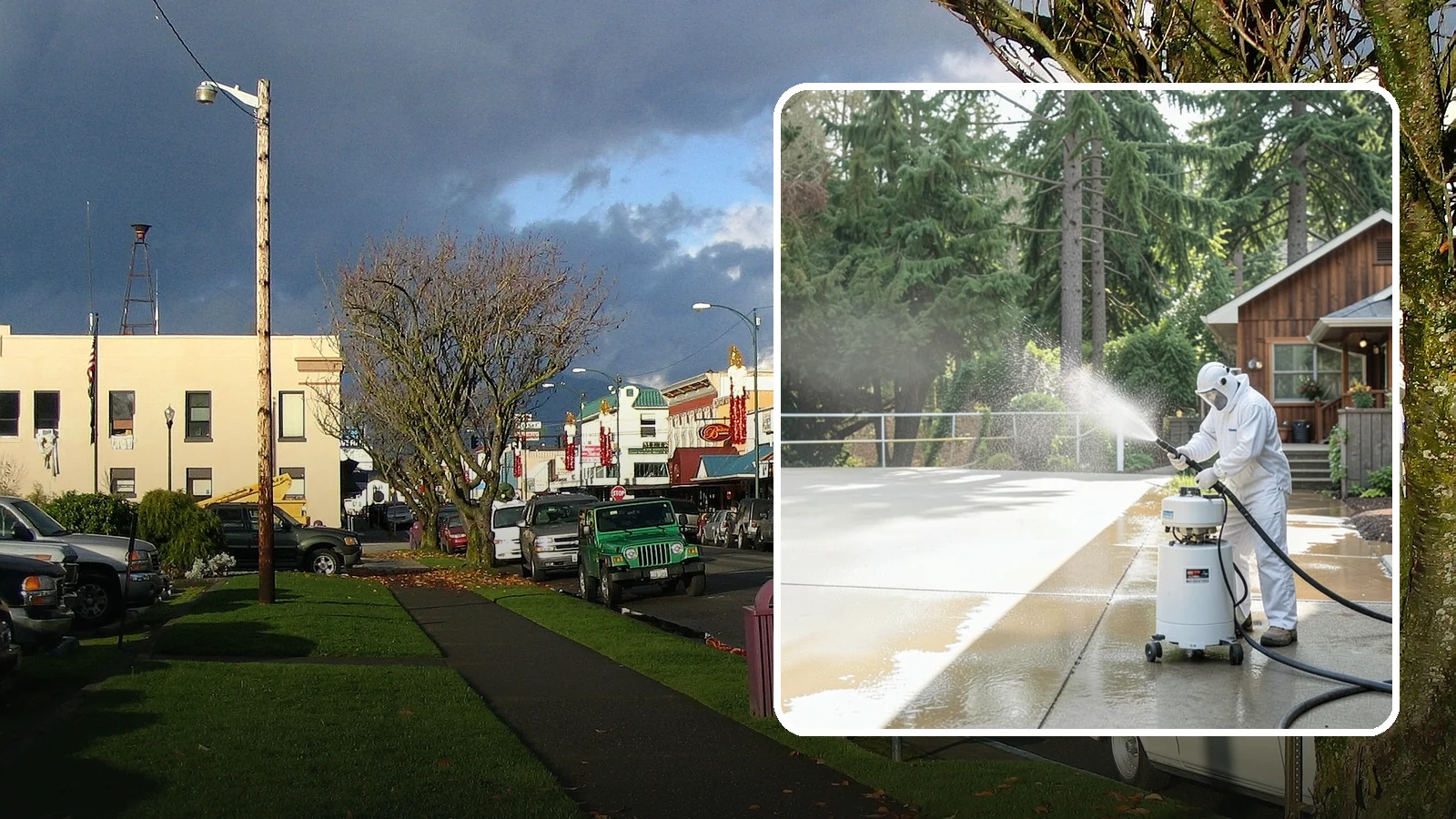 Driveway Paint Removal in Arlington, Snohomish County, WA - Removal of spilled paint and coatings that mar driveway concrete from projects and drips.
