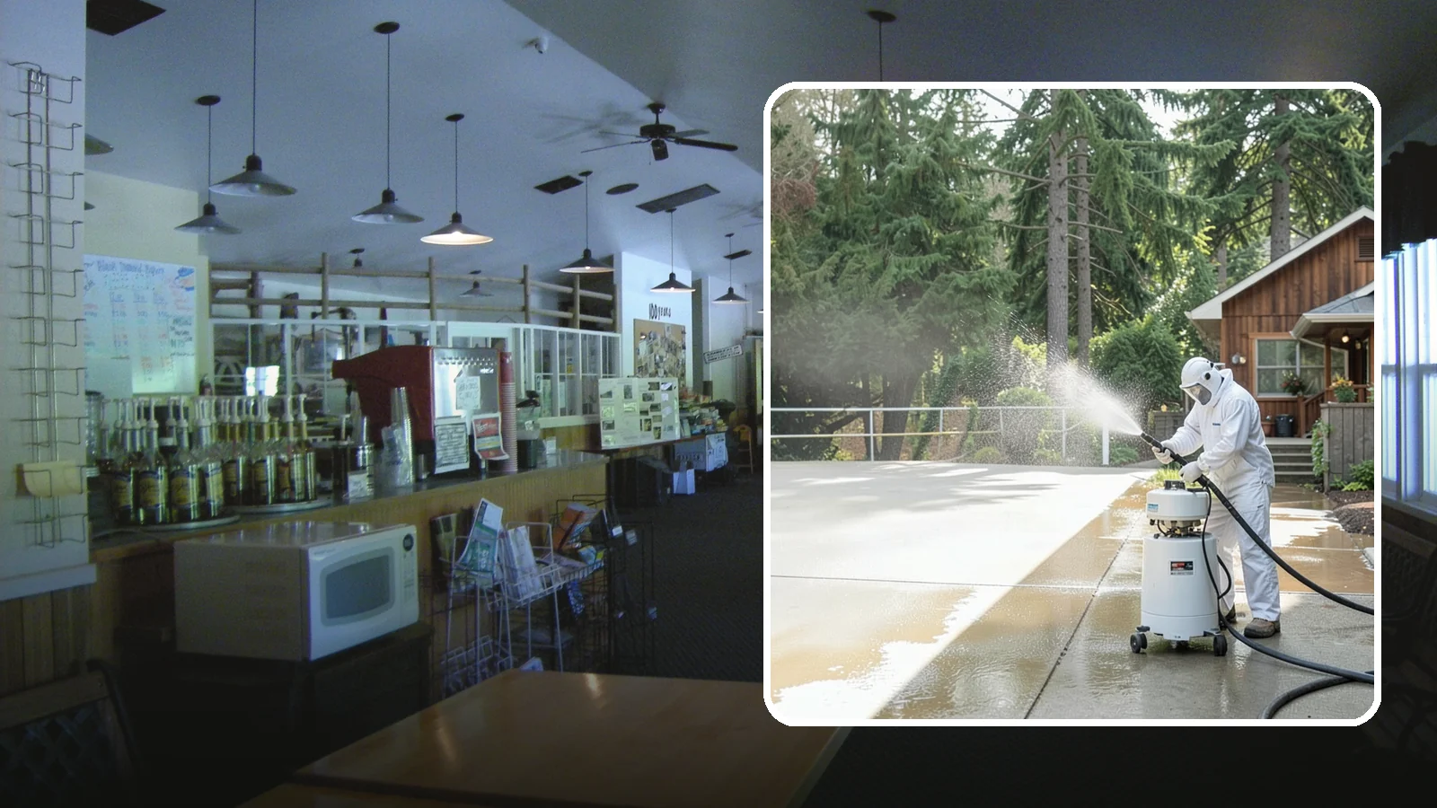 Driveway Paint Removal in Black Diamond, King County, WA - Removal of spilled paint and coatings that mar driveway concrete from projects and drips.