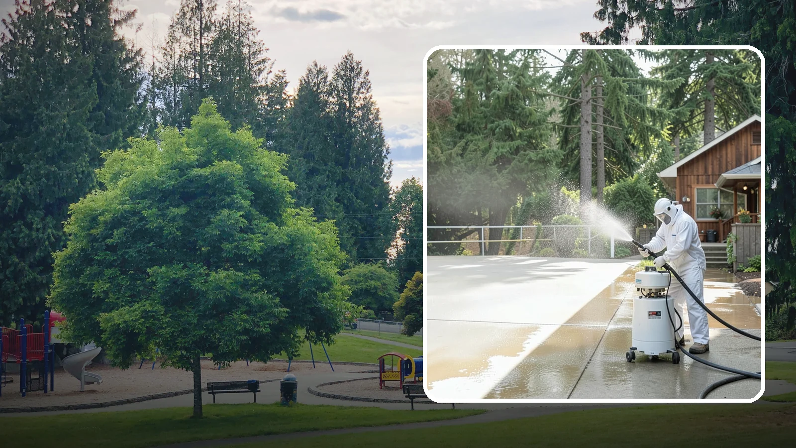 Driveway Paint Removal in Bonney Lake, Pierce County, WA - Removal of spilled paint and coatings that mar driveway concrete from projects and drips.