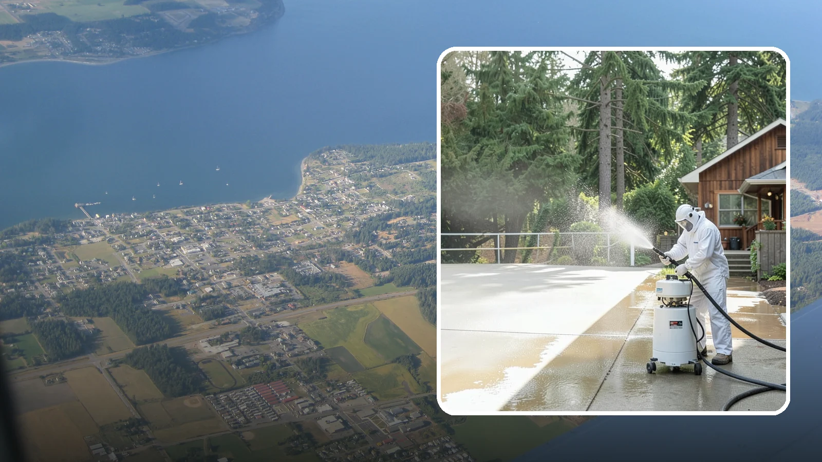 Driveway Paint Removal in Coupeville, Island County, WA - Removal of spilled paint and coatings that mar driveway concrete from projects and drips.