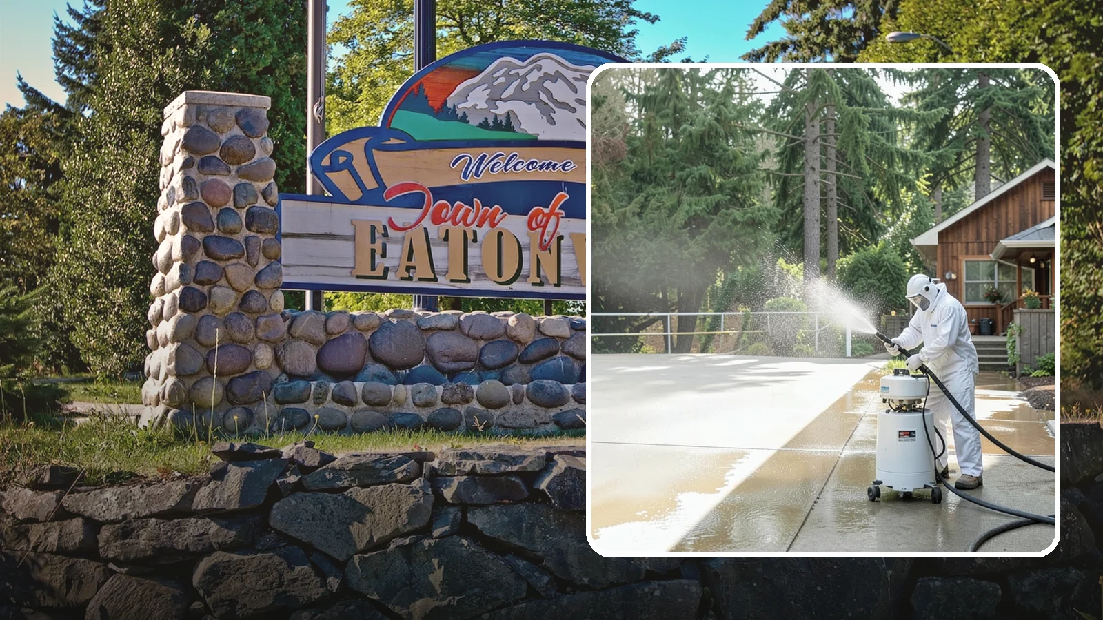 Driveway Paint Removal in Eatonville, Pierce County, WA - Removal of spilled paint and coatings that mar driveway concrete from projects and drips.