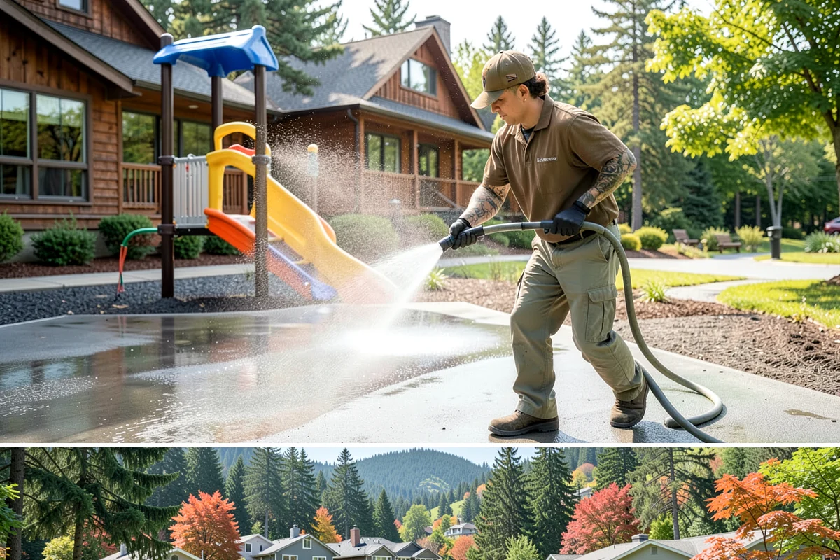 Driveway Paint Removal in Fircrest, Pierce County, WA - Dry, mild weather lets stripping agents work without dilution and speeds surface drying.